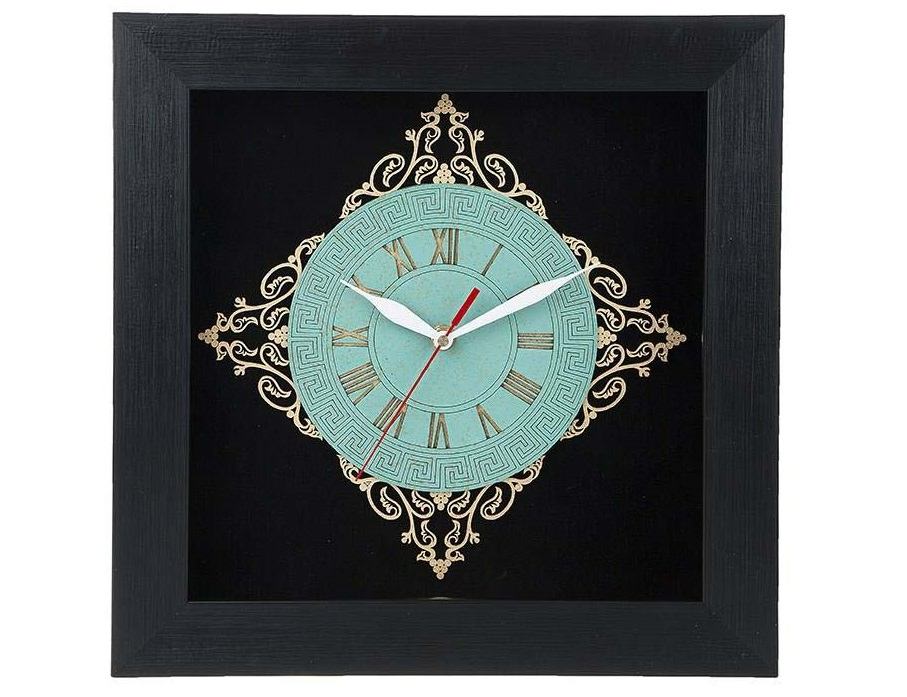 Horloge Murale en Bois Incrusté Persan avec Motif Géométrique