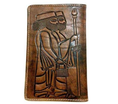 Portefeuille long en cuir persan pour hommes avec design soldat Achéménide