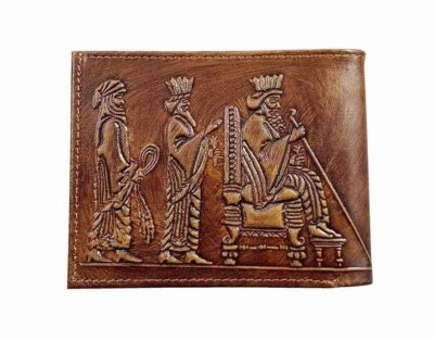 Portefeuille bifold en cuir persan pour hommes avec design Trône Achéménide