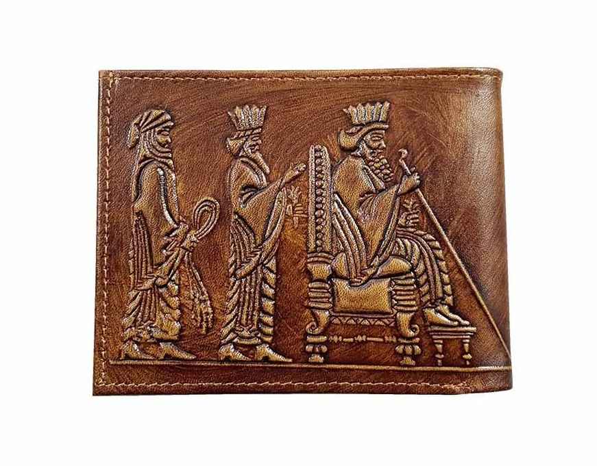 Portefeuille bifold en cuir persan pour hommes avec design Trône Achéménide