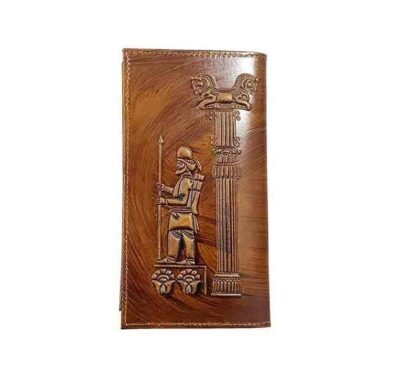 Portefeuille long en cuir persan pour hommes avec design Faravahar et Achéménide