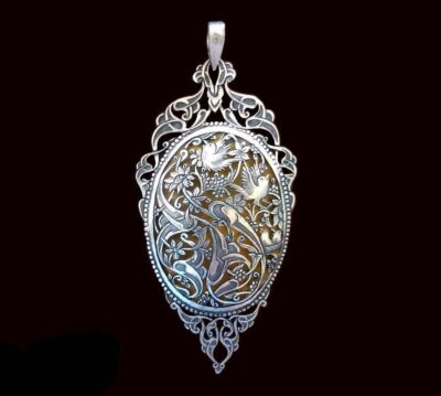 Pendentif en argent gravé persan Minimaliste Morghe Amin