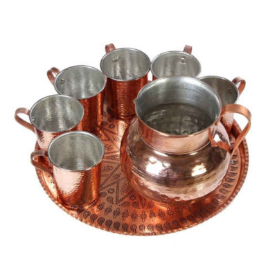 Ensemble de carafe et tasses en cuivre perse martelé traditionnel Mesi