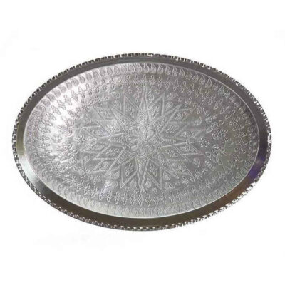 Plat de Service Persan en Cuivre Traditionnellement Martelé Argent