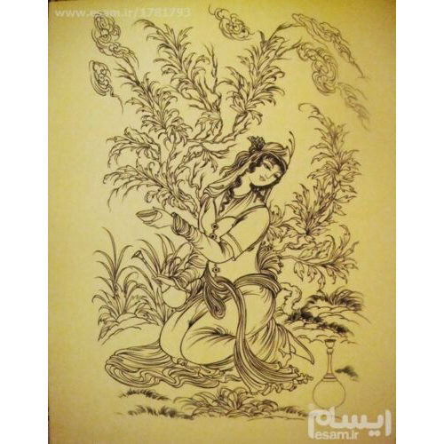 Peinture d'art miniature persan originale : Gouache et aquarelle – Fille