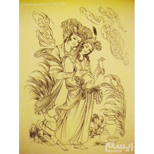 Peinture d'art miniature persan originale : Gouache et aquarelle – Layla et Majnoun