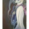 Peinture d'art miniature persan originale : Acrylique sur carton – Fille et phénix