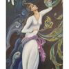 Peinture d'art miniature persan originale : Acrylique sur carton – Fille et phénix
