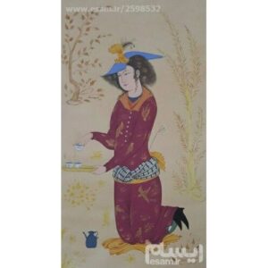 Peinture d’art safavide persan originale : Aquarelle sur carton – Amoureux