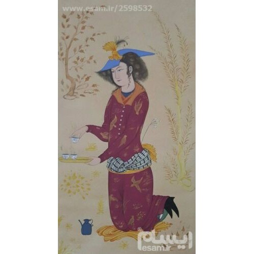 Peinture d'art safavide persan originale : Aquarelle sur carton – Amoureux