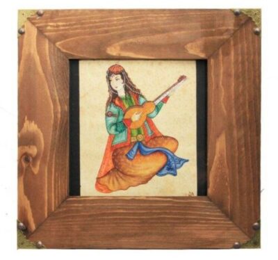 Peinture abstraite persane originale – Aquarelle sur carton, fille musicienne