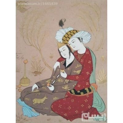 Peinture d’art safavide persan originale : Aquarelle et gouache sur carton – Oshagh