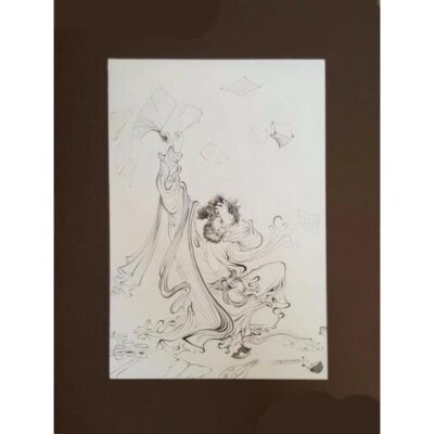 Peinture d’art miniature persan originale : Aquarelle – Lion et cerf