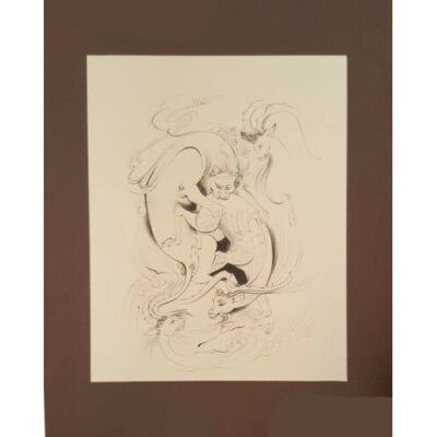 Peinture d’art miniature persan originale : Aquarelle – Lion et cerf