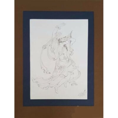Peinture d’art miniature persan originale : Aquarelle – Danse dans le vent