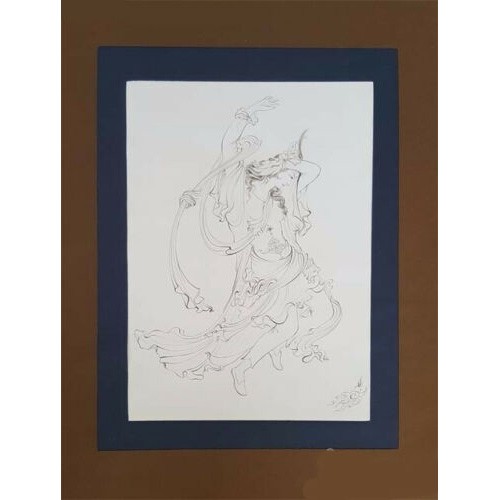 Peinture d'art miniature persan originale : Aquarelle – Danse dans le vent