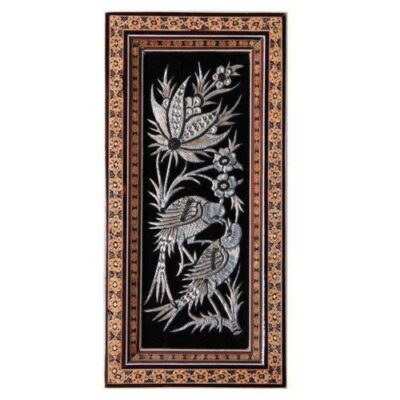 Artisanat encadré en cuivre gravé persan – Oiseaux – Décoration murale traditionnelle