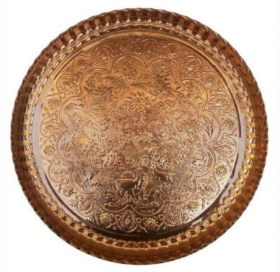 Plat de Service Persan en Cuivre Traditionnellement Martelé 56 cm