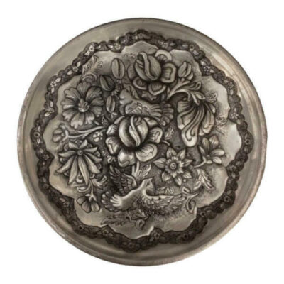 Assiette Décorative Persane en Cuivre Gravé Fleurs & Oiseaux