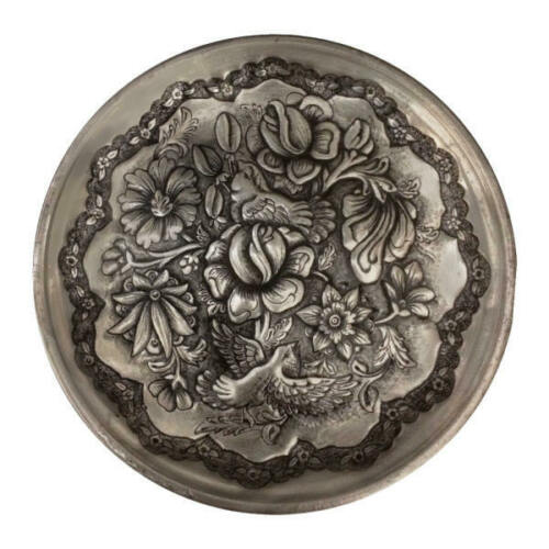 Assiette Décorative Persane en Cuivre Gravé Fleurs & Oiseaux