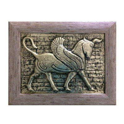 Art encadré en laiton gravé persan – Cheval ancien