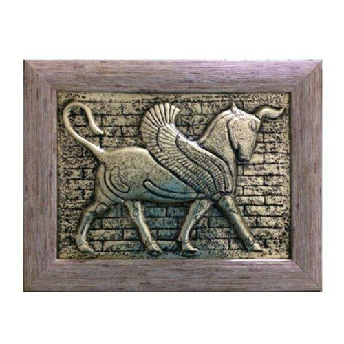 Art encadré en laiton gravé persan – Cheval ancien