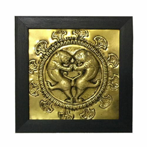 Art encadré en laiton gravé persan – Lions anciens