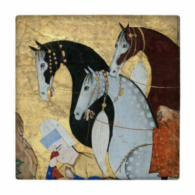 Decorative Persian Ceramic Tile – Shahnameh Inspired: Miniature Horses