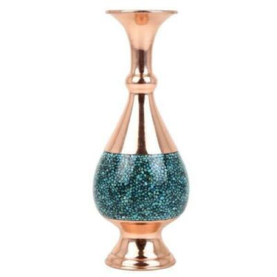 Vase décoratif persan en cuivre incrusté de turquoise fait main