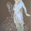 Peinture d'art miniature persan originale : Gouache et aquarelle – Fille et vieil homme