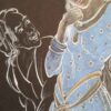 Peinture d'art miniature persan originale : Gouache et aquarelle – Fille et vieil homme