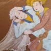 Peinture d'art safavide persan originale : Aquarelle et gouache sur carton – Layla et Majnoun