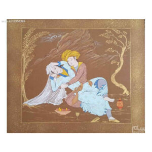 Peinture d’art safavide persan originale : Aquarelle et gouache sur carton – Layla et Majnoun