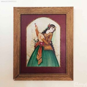 Peinture d’art safavide persan originale : Acrylique sur cuir – Khatoon