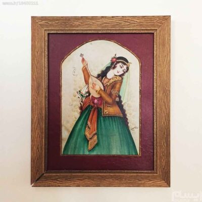Peinture d’art safavide persan originale : Acrylique sur cuir – Khatoon
