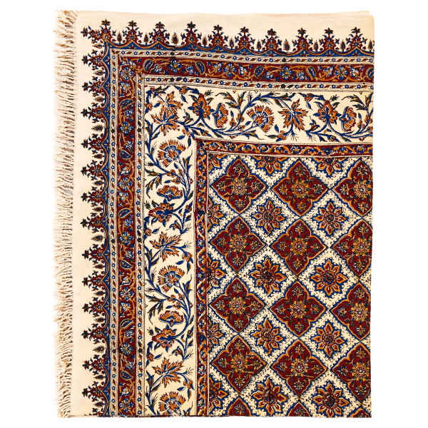 Nappe Persane : Nappe Traditionnelle à Impressions au Bloc Kalamkari d'Ispahan G280