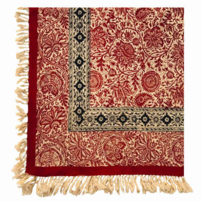 Nappe Persane : Nappe Traditionnelle à Impressions au Bloc Kalamkari d’Ispahan G391