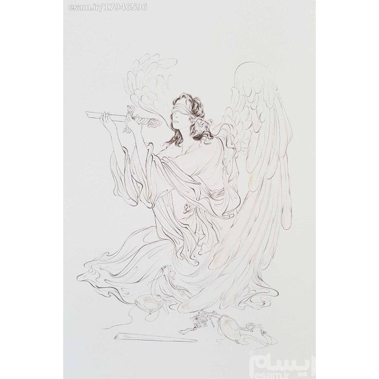 Peinture d'art miniature persan originale : Aquarelle – Ange de la justice