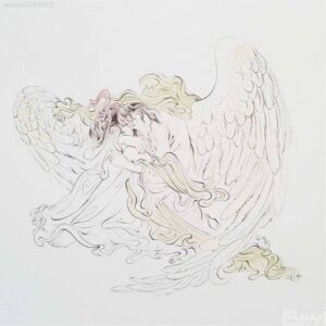 Peinture d’art miniature persan originale : Aquarelle – Ange au cœur brisé