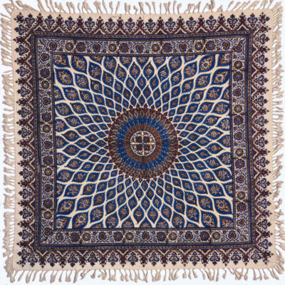 Nappe Persane : Nappe Traditionnelle à Impressions au Bloc Kalamkari d’Ispahan G127