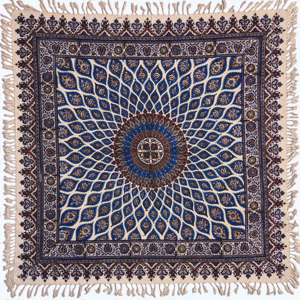 Nappe Persane : Nappe Traditionnelle à Impressions au Bloc Kalamkari d'Ispahan G127