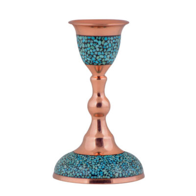 Bougeoir en cuivre persan fait à la main – Design incrusté de turquoise – Abr