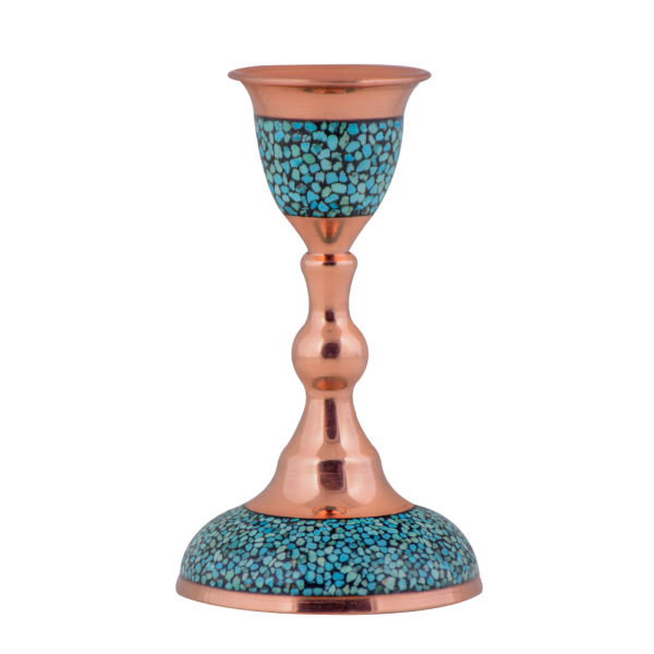 Bougeoir en cuivre persan fait à la main - Design incrusté de turquoise - Abr