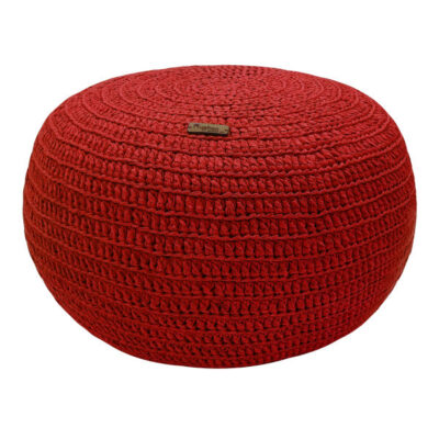 Pouf rond tricoté couleur rouge