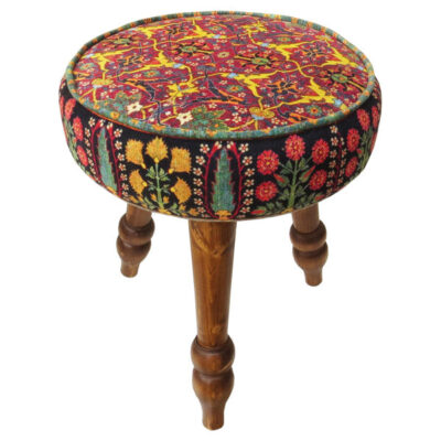 Pouf persan rouge traditionnel avec pieds en bois et tissu en velours FA3LL