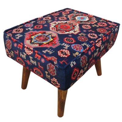 Pouf persan traditionnel avec pieds en bois et tissu en velours MO4