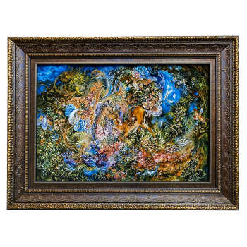 Tapis mural persan fait main de Tabriz représentant la miniature Hasti