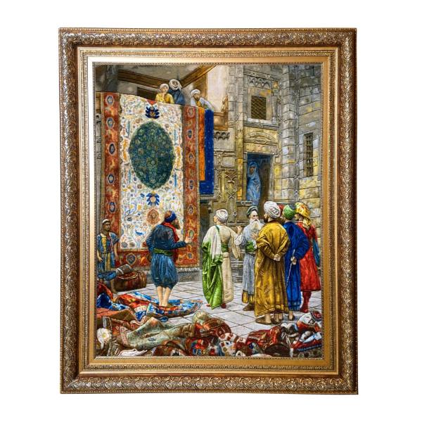 Tapis persan figuratif noué à la main de Tabriz représentant le bazar du Caire