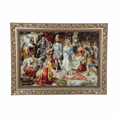 Tapis persan figuratif noué à la main de Tabriz représentant le couronnement