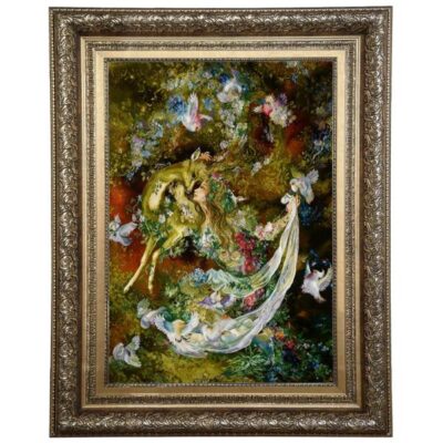 Tapis mural persan fait main de Tabriz représentant la miniature Ahu